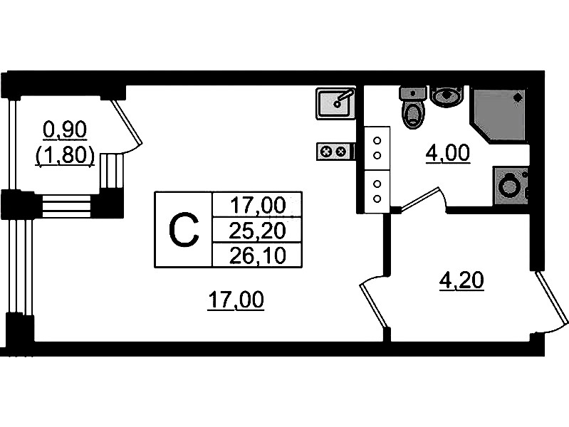 Квартира студия 26.1 м², 10/13 эт., ЖК «Тайм Сквер»